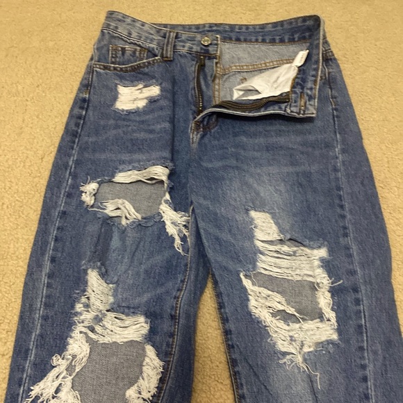 High Waist Straight Leg Ripped Jeans (XS) - Picture 2 of 3